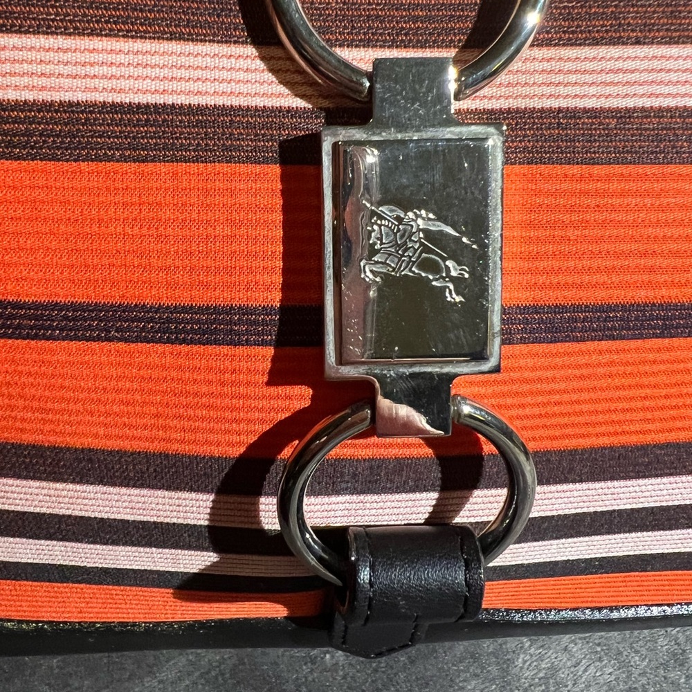 Rare Burberry Blue Signature Hobo striped vibrant colors w/black leather trim - Picture 2 of 15